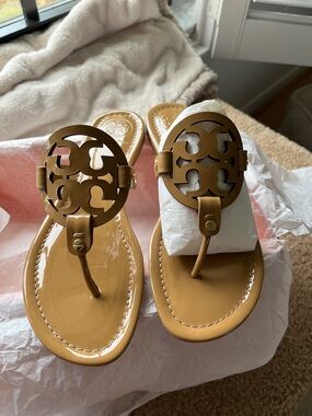 Tory Burch Miller Patent Sandals in Sand NIB
